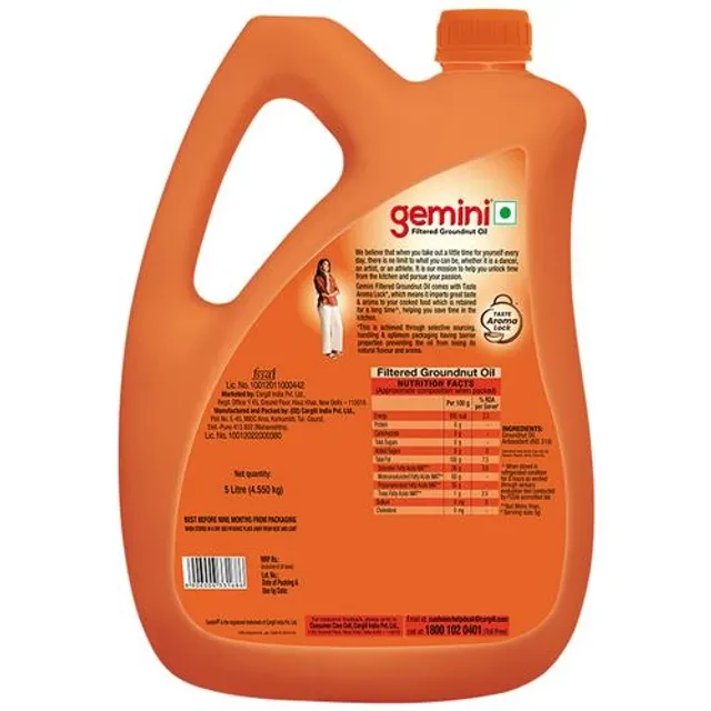 Gemini Filtered Groundnut Oil, 5 L Jar-1.webp